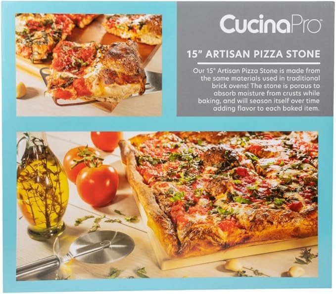 CucinaPro Pizza Stone for Oven, Grill or BBQ- 1/2" Extra Thick Cordierite Rectangular Baking Stone for Better Cooking- 15" x 12" Pan- Holds High Temp For Crispy Crust- Kitchen Tool Essential Must Have
