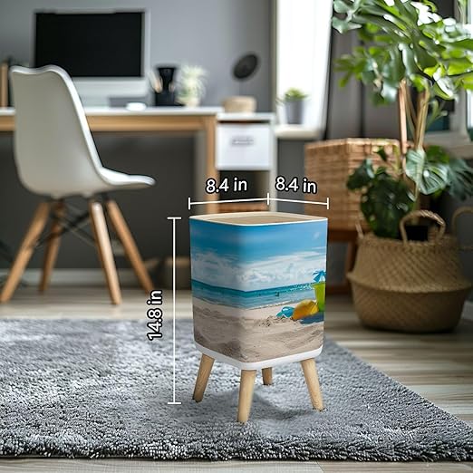 Small Trash Can with Lid Beach Toys Sand Wastebasket with Press Cover Dog Proof Garbage Can Waste Bin for Kitchen Bathroom Nursery 2.6 Gallon