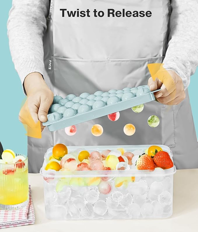 Round Ice Cube Trays for Freezer - Ice Cube Tray with Lid and Bin,Stackable Ice Ball Maker, BPA-Free Ice Mold, Circle Ice Trays for Juice,Coffee and Cocktails (1.2in/93 balls&box)