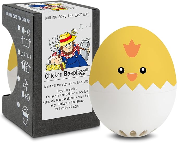 Chicken BeepEgg –Timer for Boiling Eggs – Musical Egg Cooker for Soft, Medium, Hard Boiled Eggs – Food Safe – Singing Floating Timer – Egg Cooker for 3 Levels of Doneness - Brainstream