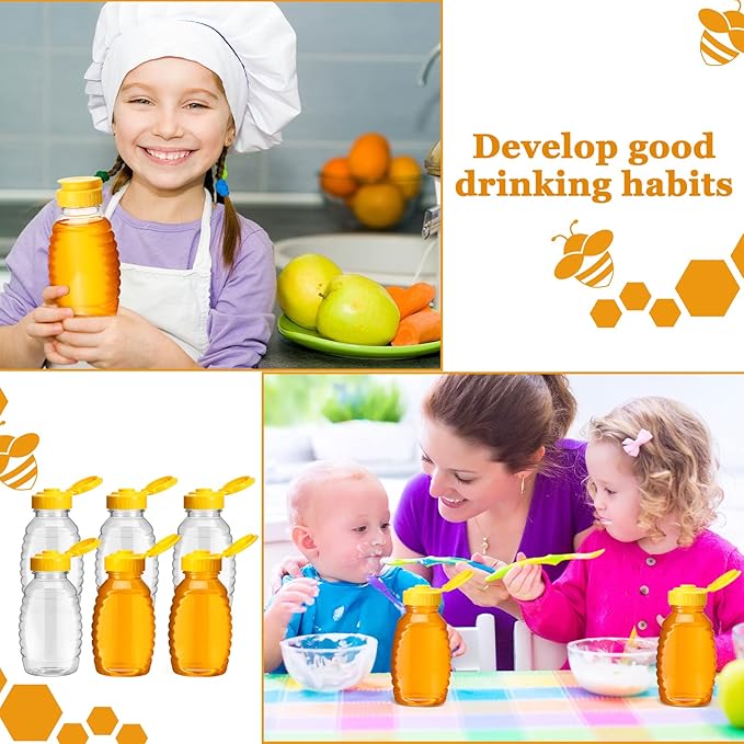 Hoolerry 48 Pack 8 oz Clear Plastic Honey Bottles Refillable Squeeze Honey Container Empty Honey Jars Honey Dispenser with Flip Top Lid Plastic Squeeze Bottles for Sauces Syrup Storing and Dispensing