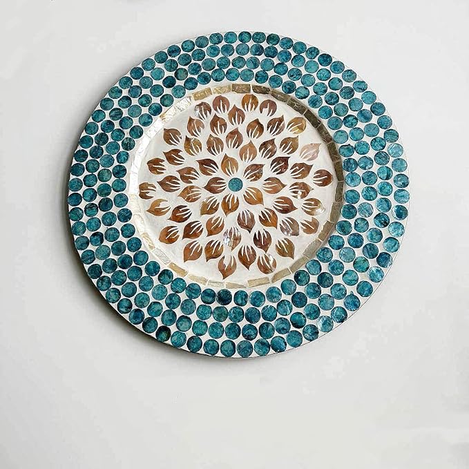 13 Inch Mother of Pearl Shell Placemat Plate – Large Round Decorative Heat for Table or Kitchen, Cabinet, Tabletop (Water Lily Shell, 13 Inch)