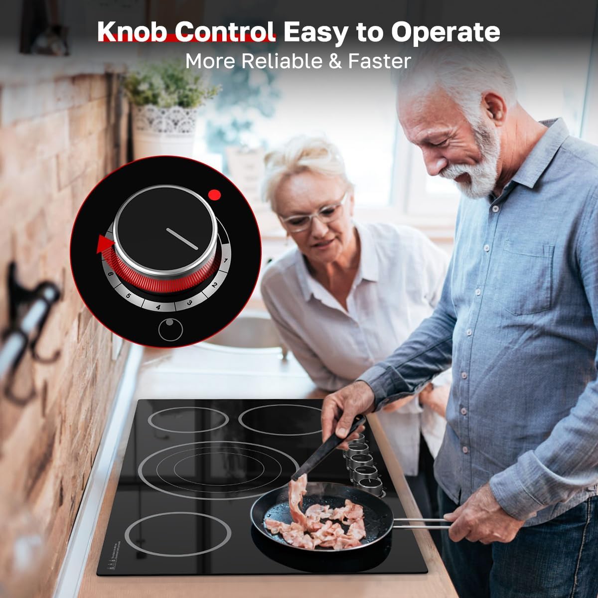 ThermoMate 36 Inch Electric Cooktop, 5 Burners Knob Control Built-in Ceramic Cooktop, 30" Radiant Electric Stove Top of 9000W with 9 Heat Levels, Hot Surface Indicator, 220-240v, Hard Wired