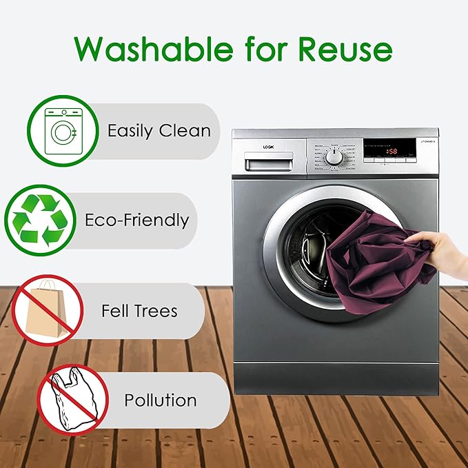 BeeGreen Burgundy Reusable Grocery Bags Wine Red Reusable Kitchen Bags Bulk Foldable-Machine Washable with Zipper Storage Pouch 50 Packs