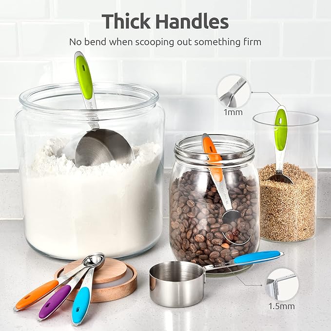 U-Taste 18/8 Stainless Steel Measuring Cups and Spoons Set of 10 Piece, Upgraded Thickness Handle (Multicolors) and 1.5oz Heat-Resistant Angled Turkey Baster with Cleaning Brush (Aqua Sky)
