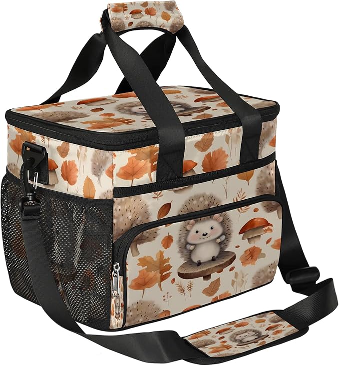 Pardick Lunch Box for Women Men Fall Hedgehog Leaf Insulated Lunch Bag Leakproof Large Lunchbox for Adults with Adjustable Shoulder Strap, Cooler Tote Bag for Work, Picnic, Beach