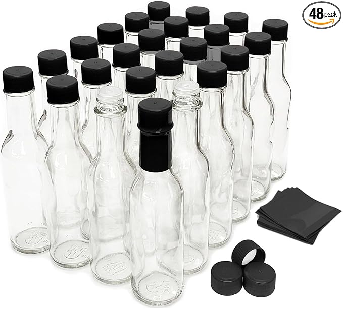 nicebottles Hot Sauce Bottles with Black Caps & Shrink Bands, 5 Oz - 48 Pack