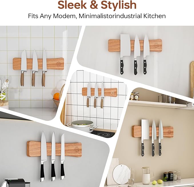 Knife Magnetic Strip, 10 Inch Solid Oak Magnetic Knife Holder for Wall with N52 Strong Magnets, Premium Magnetic Knife Strip Organizer for Kitchen Knives, Utensils & Tools