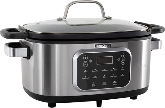 Chef'sChoice Multicooker, Large 6-Quart Capacity Multipurpose Non-Stick Vessel and Variable Temperature Control with Keep Warm and 12 Cooking Presets, 1300-Watts, Stainless Steel