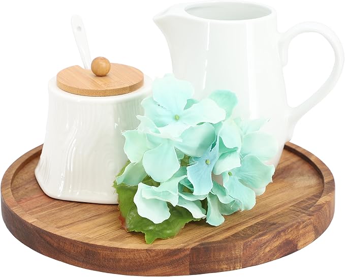 Elama 10 Inch Acacia Wood Lazy Susan Tray, Decorative Serveware, Tabletop Serving Piece (10 Inch Lazy Susan)