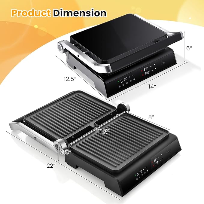 KOTEK Panini Press Sandwich Maker, 1200W 4 Slice Sandwich Toaster, Removable Drip Tray & Non-Stick Coated Plates, Open 180°, 3-In-1 Electric Indoor Grill w/5 Auto Modes, Temperature Control & Timer