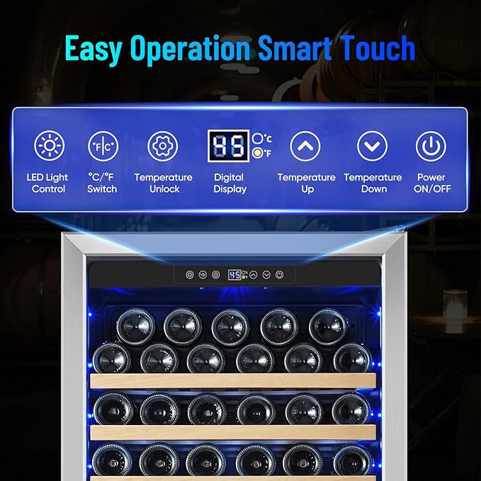 ORYMUSE Freestanding 180 Bottle Wine Fridge - 24" Built-in Cooler with Upgraded Compressor Cooling and Intelligent Temperature Memory, Large Capacity Refrigerator