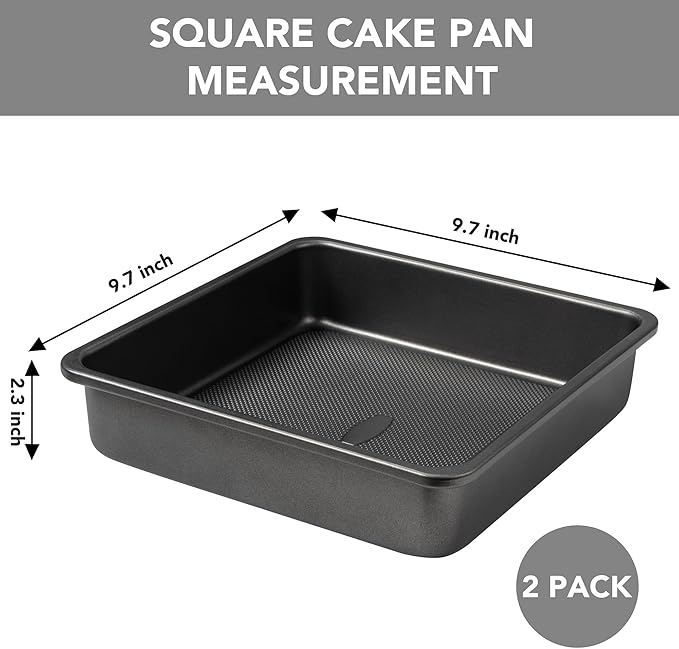 Tiawudi Square Cake Pan, Nonstick Baking Pan for Bread or Brownie, 9x9 Inch Bakeware with Diamond Texture Pattern, Set of 2