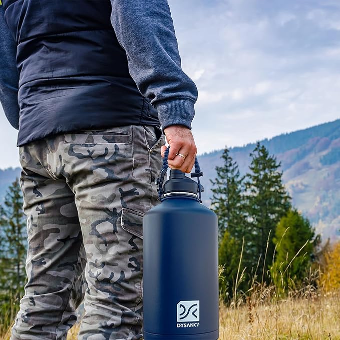 DYSANKY 1 Gallon Water Bottle Insulated | Thickened Stainless Steel Vacuum Metal Water Jug | Portable Sports Large for Gym and Hiking with Straw, Carrier Bag, Handle Strap | BPA-Free 128 oz