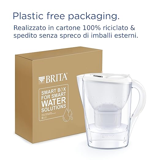 BRITA Jarra con Filtro de Agua Marella Blanca (2,4 l) Incl. 1x Cartucho MAXTRA Pro All-in-1: Jarra Apta para frigorífico con memo Digital y Tapa abatible Que Reduce el Cloro, la Cal y Las impurezas