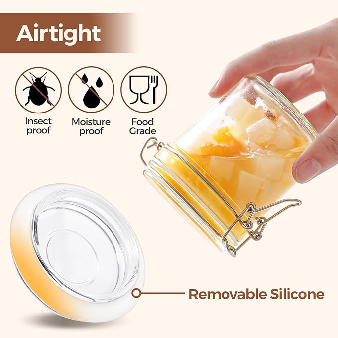 ComSaf 8oz Glass Jars with Airtight Lids (Value Pack of 12), Bulk Cylindrical Jelly Jars for Complete Pantry Organization, 240ml Small Canisters for Sourdough Discard, Spices, Crafts & More