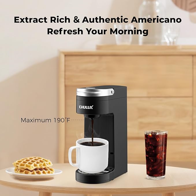 CHULUX Slim Single Serve Coffee Maker for K Cup Pod, Compact Portable Coffee Machine for Dorm, RV, Office and Travel, Matte Black