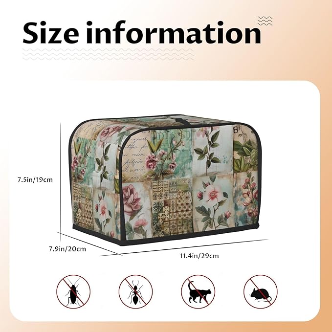 Western Florals Shabby Wood Toaster Cover 2 Slice, Cute Rural Bread Machine Cover, Washable Dust-Proof Cover for Kitchen Small Appliance Cover,with Top Handle