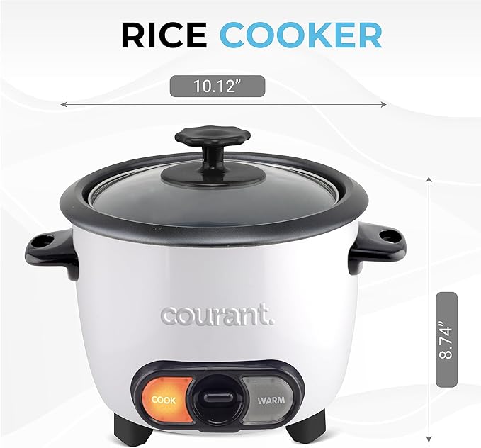 Courant Rice Cooker 8-Cup (Cooked), Removable Non-Stick Bowl, One Touch Rice Cooker, White