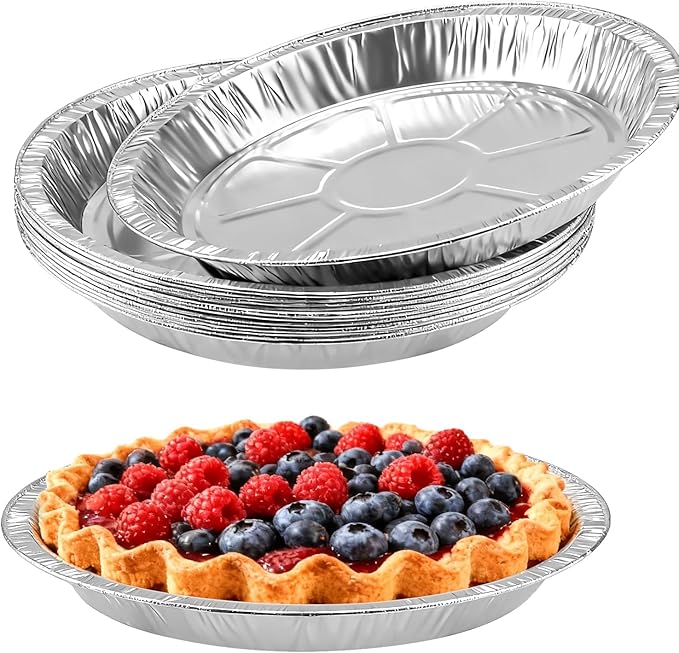 9 Inch Pie Pans Disposable (12 Pack) - Heavy-Duty Aluminum Foil Pie Tins, Standard Baking Tin Plates for Pies, Quiches, Desserts, Oven Safe & Easy Cleanup