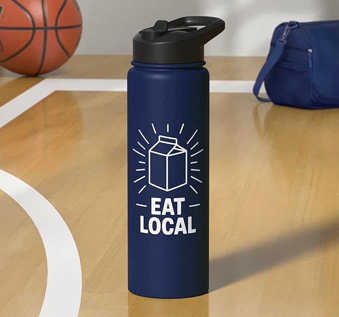 Funny Eat Local Milk Carton Minimalist Saying Stainless Steel Insulated Water Bottle