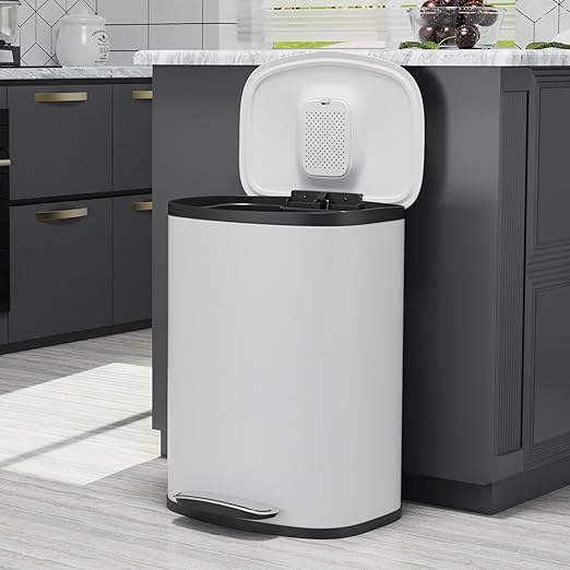 13 Gallon/50L Trash Can with Foot Pedal, Stainless Steel Garbage Can with Soft-Close Lid, Exquisite Oval Cover Garbage Bin Hands-Free for Kitchen, Living Room, Bathroom, Office, Commercial