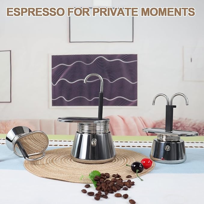 Uncoated 1 Cup Single Tube Moka Pot 304 Thickened Stainless Steel Mini Coffee Maker Stovetop Espresso Coffeemaker Italian Classic Style Brewing Greca Cafe Mocha for Camping Travel Home 90ml