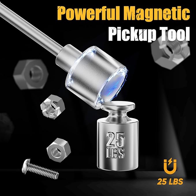 SHALL Collapsible Magnetic Tool Parts Tray and Telescoping Magnetic Pickup Tool Set, 3-Piece Silicone Foldable Magnetic Bowls & 25LBS Force Extendable Magnet for Mechanic Screw Bolts Nuts Washers Pins