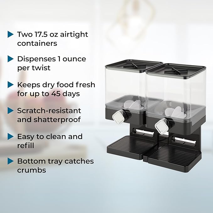 Honey-Can-Do Zevro Compact Dry Food Dispenser, Dual Control, Black/Chrome (Pack of 4)