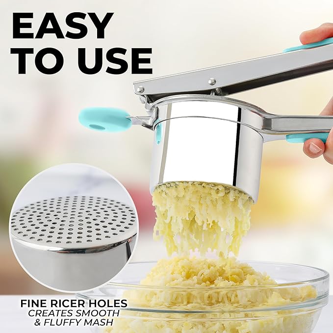 Zulay Kitchen Premium Large 15oz Potato Ricer, Heavy Duty Professional Stainless Steel Potato Masher and Ricer Kitchen Tool, Press and Mash Kitchen Gadget - Turquoise