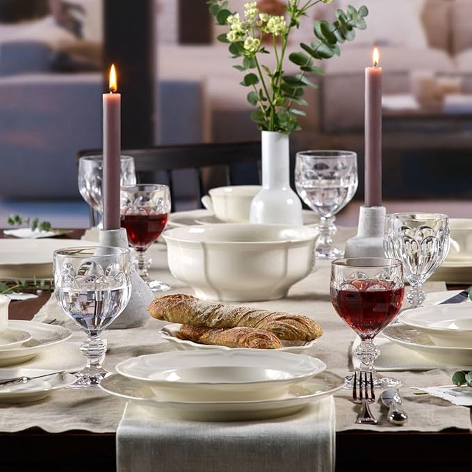 Villeroy & Boch Manoir 18-Piece Dinnerware Set, Plates & Bowls, Premium Porcelain, Made in Germany, Dishwasher & Microwave Safe, Rich, Creamy White