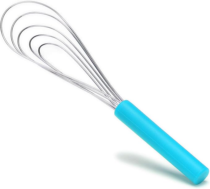 Flat Whisk Silicone Handle Non Slip 10" - 5 Wires Whisk with 10 Heads for Kitchen Cooking Color by Jell-Cell (Sky Blue)