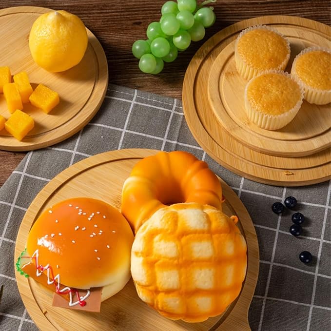 6 Pack Pizza Board Set – Premium Wooden Pizza Plates for Serving & Cutting, Round Bamboo Pizza Plate with Handle, Durable & Lightweight for Home & Restaurant (Up to 13 Inches),13inch