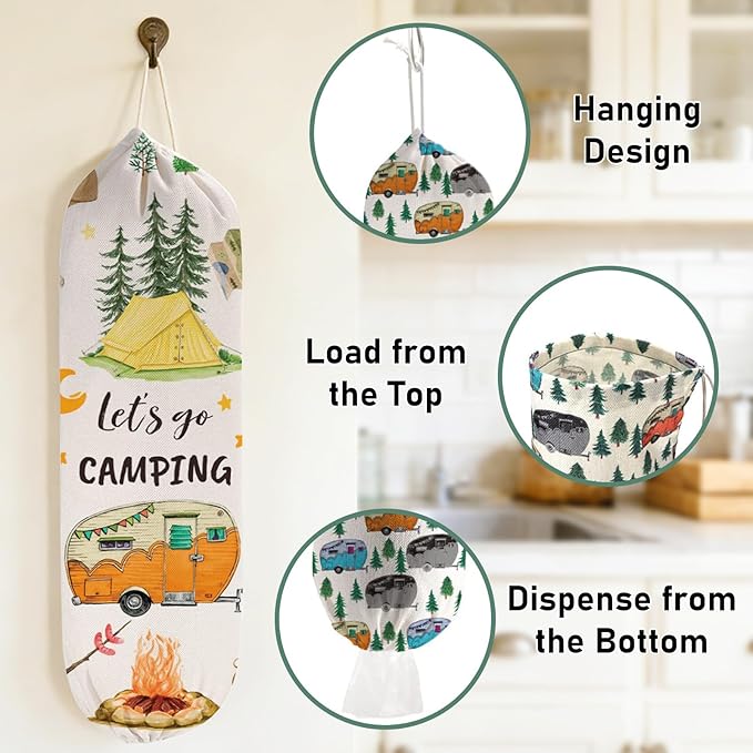 2Pcs Camping RV Essentials Plastic Bag Holder, Reusable Hanging Grocery Bags Holder for Camper RV Accessories, Portable Trash Bags Organizer for Camper Must Haves, Picnics, Beach, Hiking