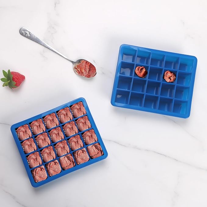1 Tbsp Silicone Freezer Molds - Perfect for Storing Garlic, Herbs, Ginger, Pesto, Tomato Paste, Lemon Juice,Vegetable Purees,Purees and More - Silicone Food Freezer Tray(Blue 2 Pack)