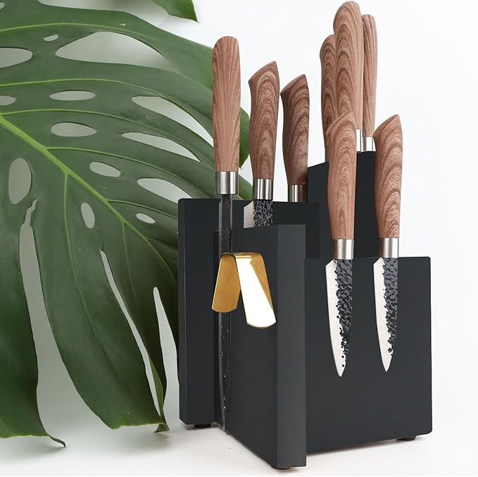 Resafy Black Magnetic Knife Block Knives Display Stable Board Knife Holder Rack Magnetic Stands with Strong Enhanced Magnets on Both Sides Anti-slip Feet
