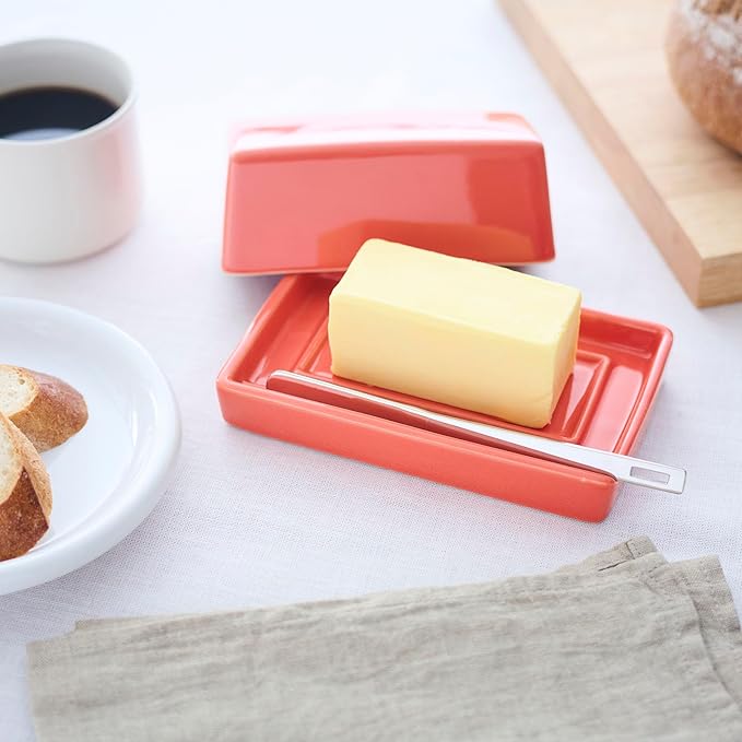 ZERO JAPAN Compact Butter Dish for Countertop, Fits West Coast Butter Sticks (Stubby Size), Ceramic Butter Keeper with Lid, Space-Saving Design, Made in Japan, Carrot
