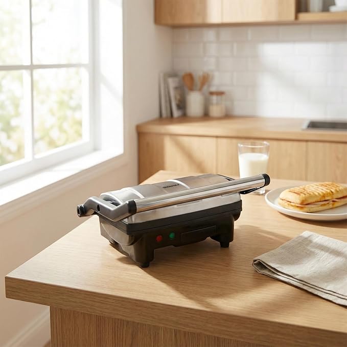 Elite Gourmet EPN-2976 2-in-1 Nonstick Panini Press & Indoor Grill, Opens 180-Degree Gourmet Sandwich Maker, Floating Hinge Fits All Foods, Contact Grill with Removable Grease Tray, Stainless Steel