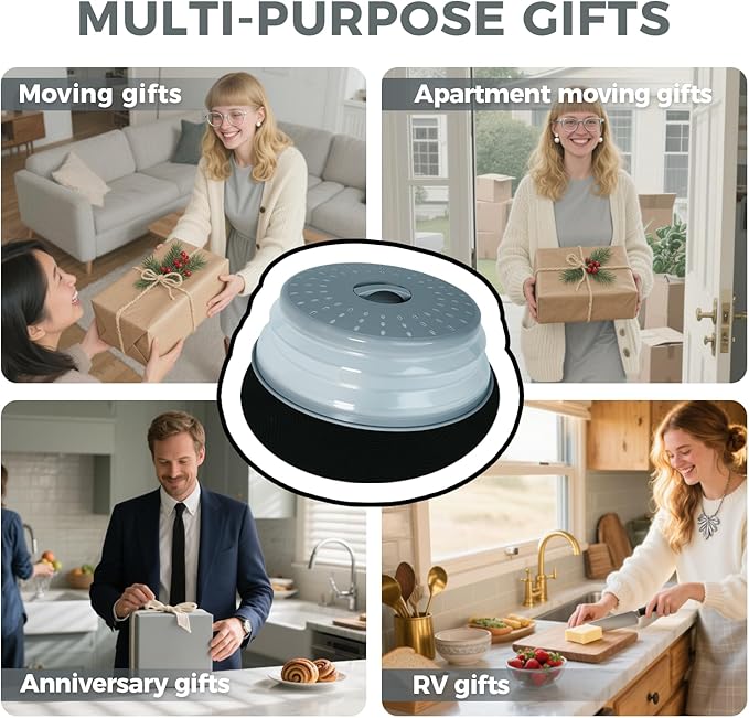 12" Large Microwave Splatter Cover & Silicone Mat, Foldable Food Cover and Raised Handle, BPA-Free Splatter Guard Lid, Multi-Purpose Heat-Resistant Mat for Pots,and Kitchen