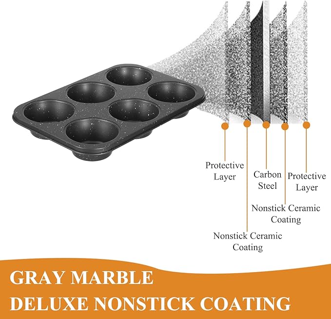 Walooza Jumbo Muffin Pan 2 Pack, Nonstick 6 Cup Muffin Tin, Extra Large Cupcake Pan for Baking, Giant Muffin & Cupcake Mold, Carbon Steel Muffin Tins, 3.3'' Cup Diameter