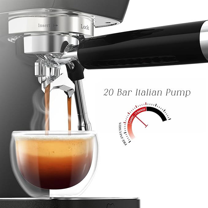 MAttinata Espresso Machine 20 Bar, Espresso Coffee Maker with Professional Milk Frother Steam Wand for Cappuccino & Latte, 49oz Removable Water Tank for Home, Black