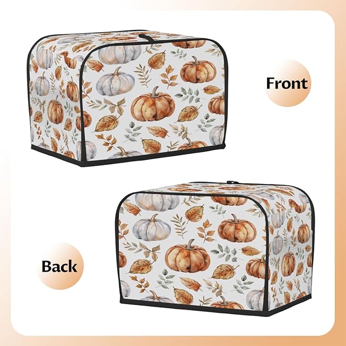 4 Slice Toaster Cover,Thanksgiving Watercolor Pumpkin Art Small Kitchen Appliance Bread Machine Cover with Pockets,Dust & Fingerprint Protection