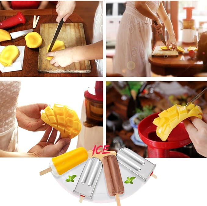 10Pcs Stainless Steel Popsicle Molds and Rack Ice Cream Popsicle Molds with 10 Square Ice Pop Makers + 100 Reusable Bamboo Sticks + 20 Bags + 1 Cleaning Brush + 1 Rack