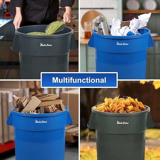 PLASTIC PRINCE 44 Gallon Round Trash Can with Lid Garbage Can Blue Waste Container for Home Garage Restaurants Warehouses