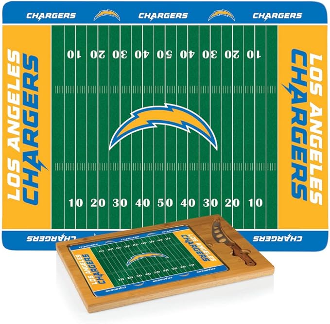 PICNIC TIME NFL Football Field Icon Glass Top Cutting Board & Knife Set, (Parawood & Bamboo)