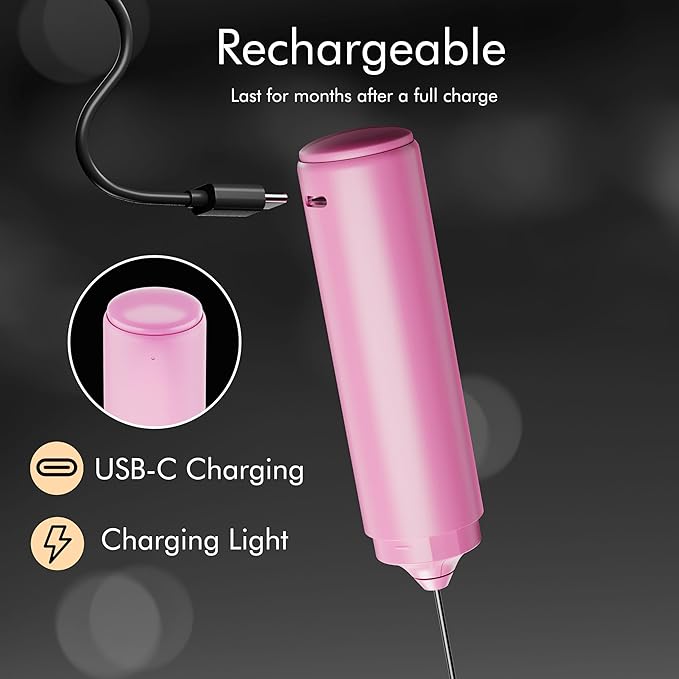 Rechargeable Milk Frother Handheld, 2-IN-1 Dual Spring Whisk Electric Frother Wand for Cappuccino Latte Macchiato, Portable Drink Mixer for Coffee, Matcha, Hot Chocolate