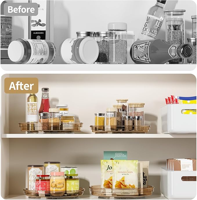 LAMU 3 Pack Lazy Susan Organizer Turntable for Cabinet, Condiment Organizer for Kitchen Pantry Organizers and Storage, Table Top, Fridge, Countertop, Spice Organization, 12'' 10.6'' 9.25'', Amber