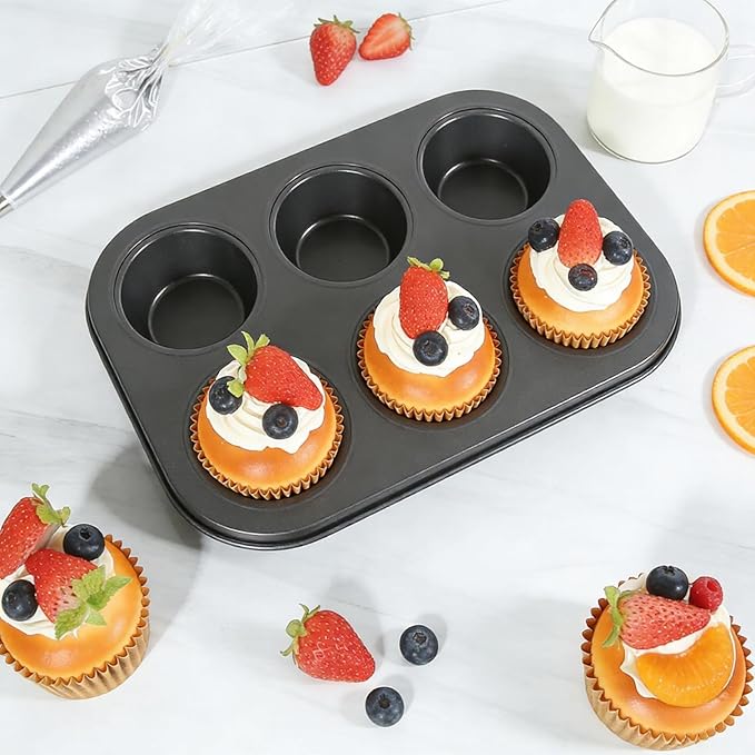 Artcochan 2 Pack Muffin Pan with 50 Cupcake Liners, Extra Large 6 Cup Nonstick Carbon Steel Cupcake Pan,Jumbo Muffin Tin for Baking Supplies