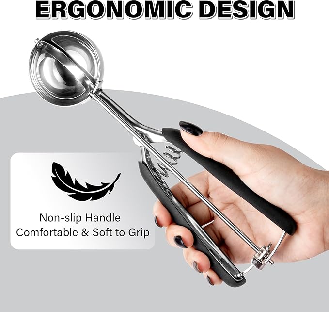 Large Cookie Scoop 3 Tbsp, Professional Stainless Steel Ice Cream Scoop 50mm, Cupcake Scoop Muffin Scoop for Baking, Good Soft Grips, Quick Trigger Release, 45ml (3 Tablespoon)