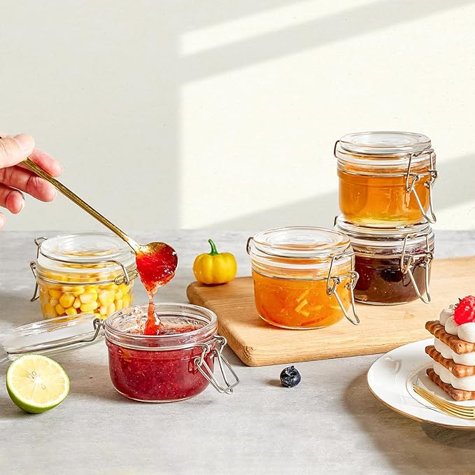 ComSaf 4oz Glass Spice Jars with Airtight Lids (Set of 6), Small Wire Clamp Mason Jars for Herbs, Honey, Jam & DIY Wedding Favors, 120ml Mini Glass Canisters for Pantry & Kitchen Organization